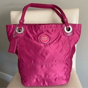 Coach pink fabric bucket bag EUC